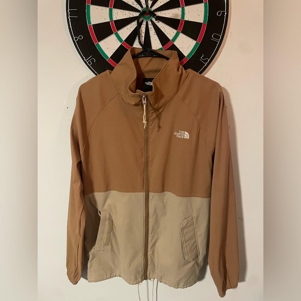 The North Face brown and cream jacket